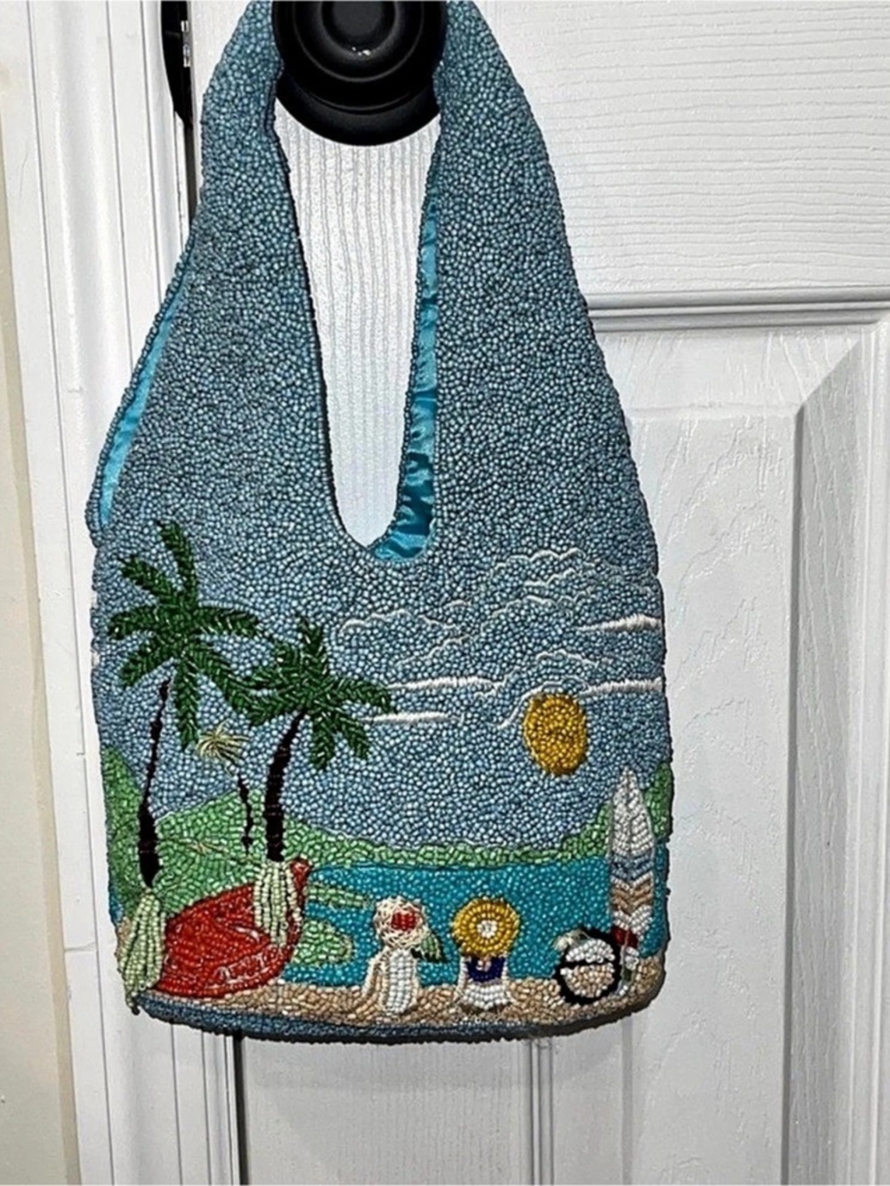 Beaded Beach Shoulder Bag in Blue & Green